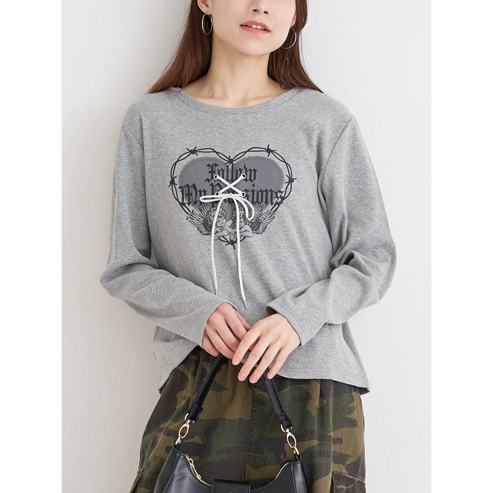 ハートロゴ×レースアップ リブロングTシャツ2