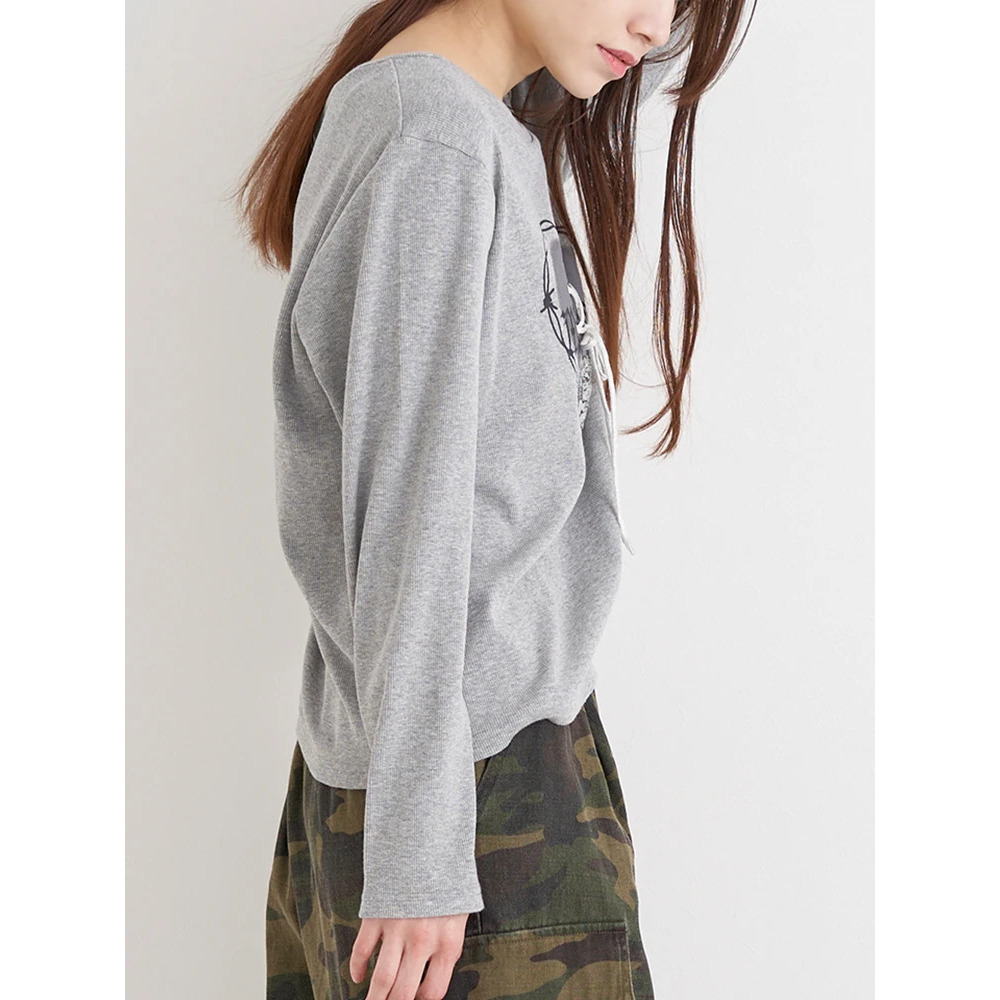 ハートロゴ×レースアップ リブロングTシャツ3