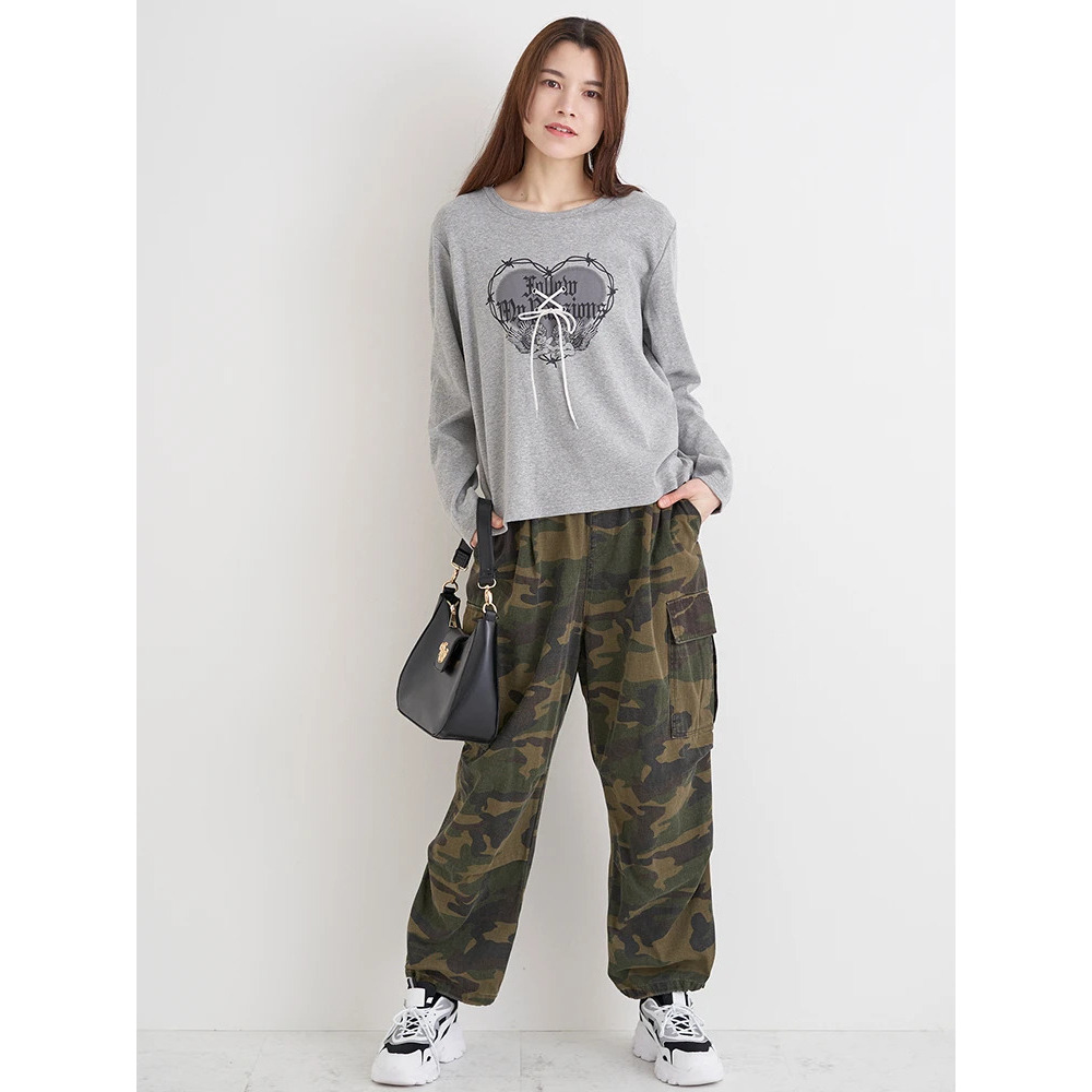 ハートロゴ×レースアップ リブロングTシャツ6