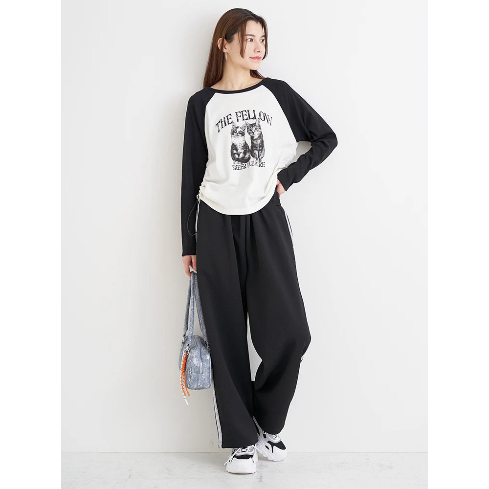 ネコプリント ラグランリブロングTシャツ12