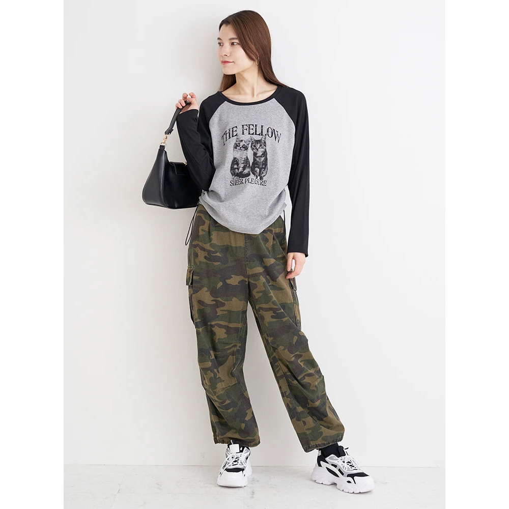 ネコプリント ラグランリブロングTシャツ17