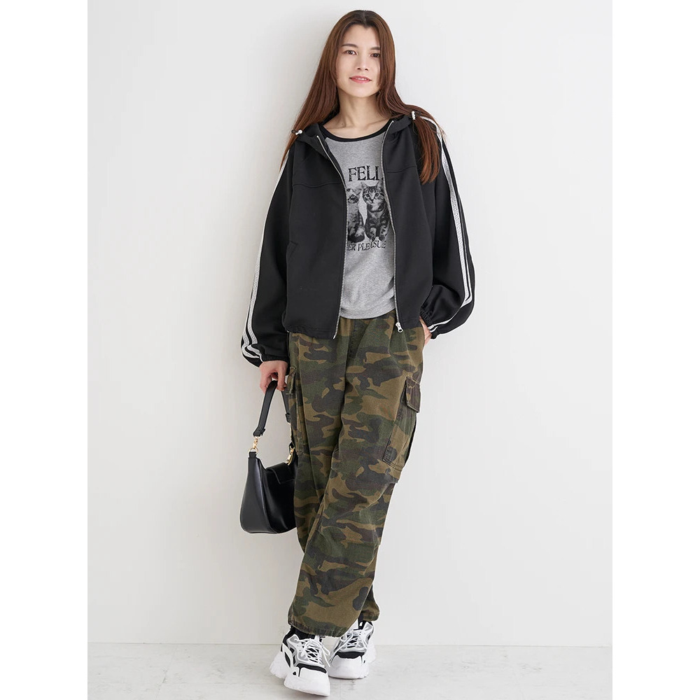 ネコプリント ラグランリブロングTシャツ21