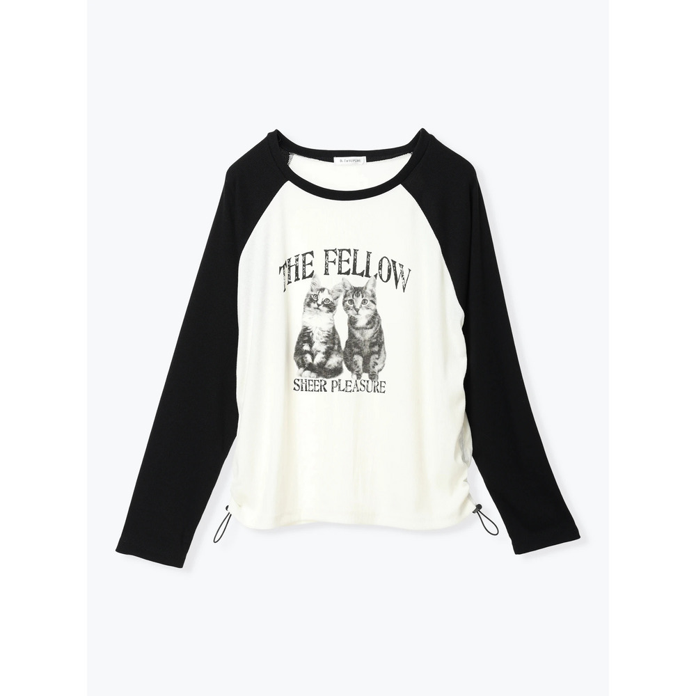 ネコプリント ラグランリブロングTシャツ23