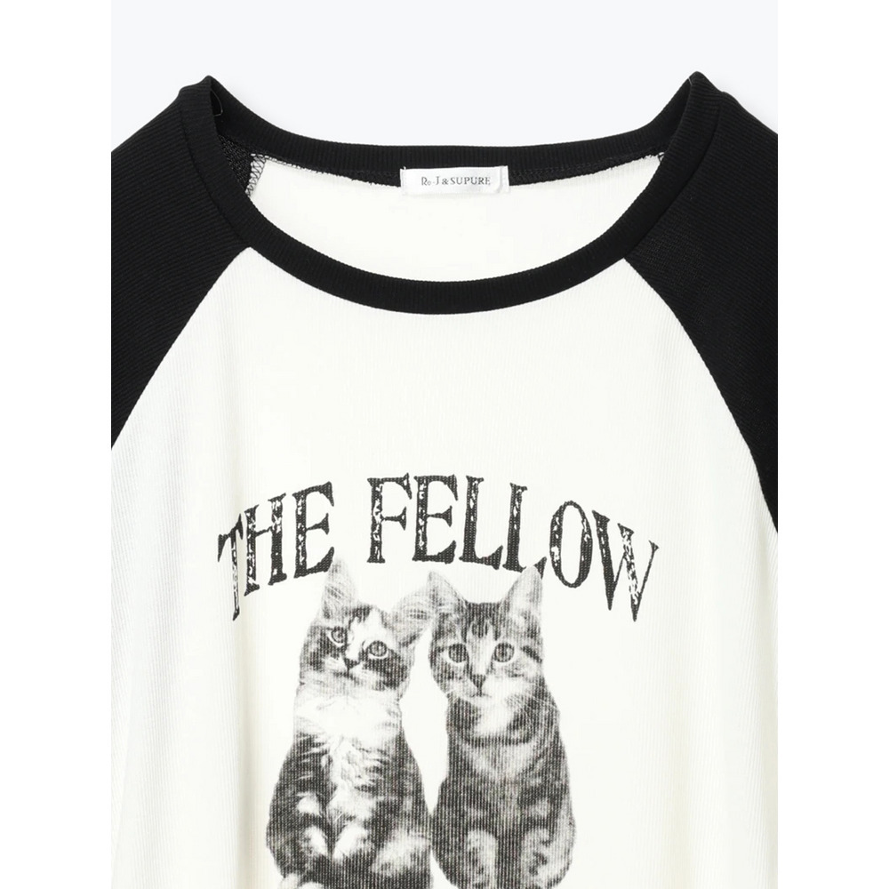 ネコプリント ラグランリブロングTシャツ25