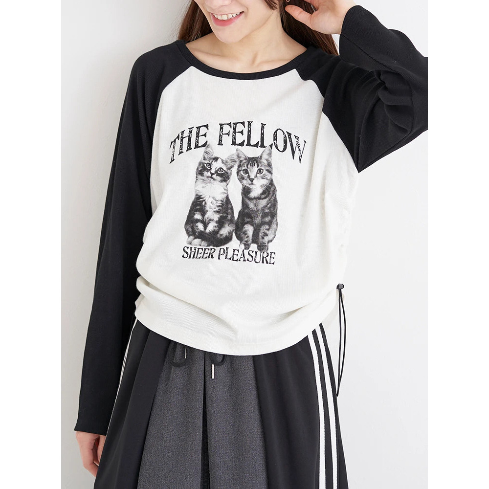 ネコプリント ラグランリブロングTシャツ3