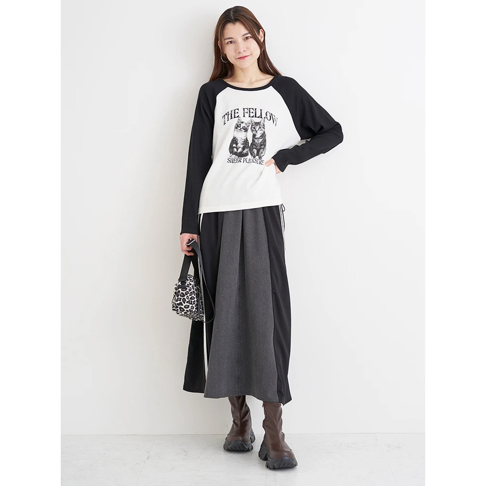 ネコプリント ラグランリブロングTシャツ6