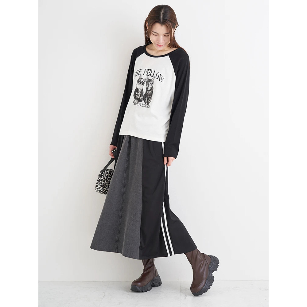 ネコプリント ラグランリブロングTシャツ7