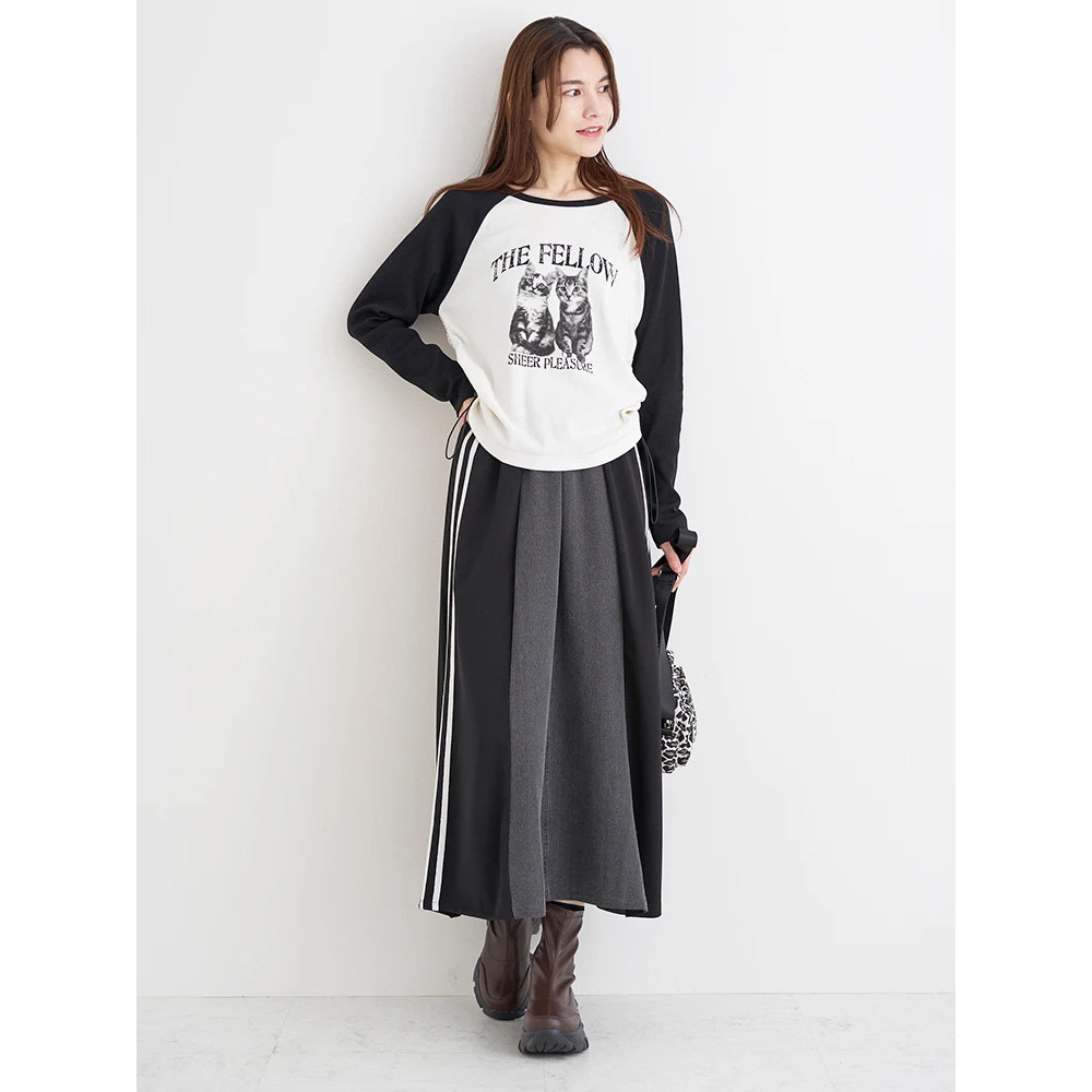 ネコプリント ラグランリブロングTシャツ8