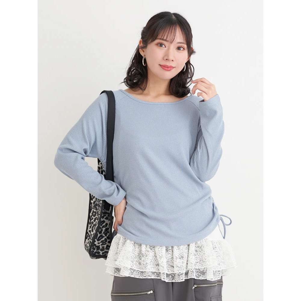 [SET]裾ドロストリブトップス×裾フリルキャミソール