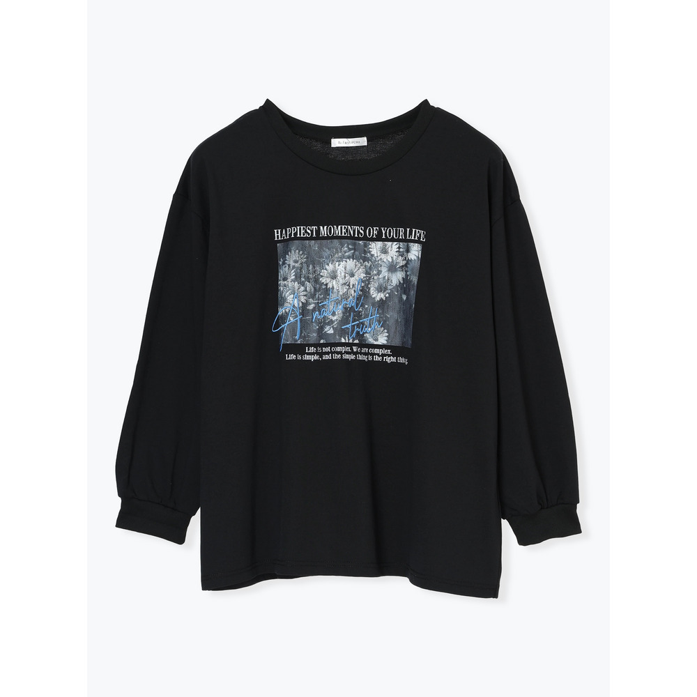 フラワーフォト×ロゴ刺繍ロングTシャツ1