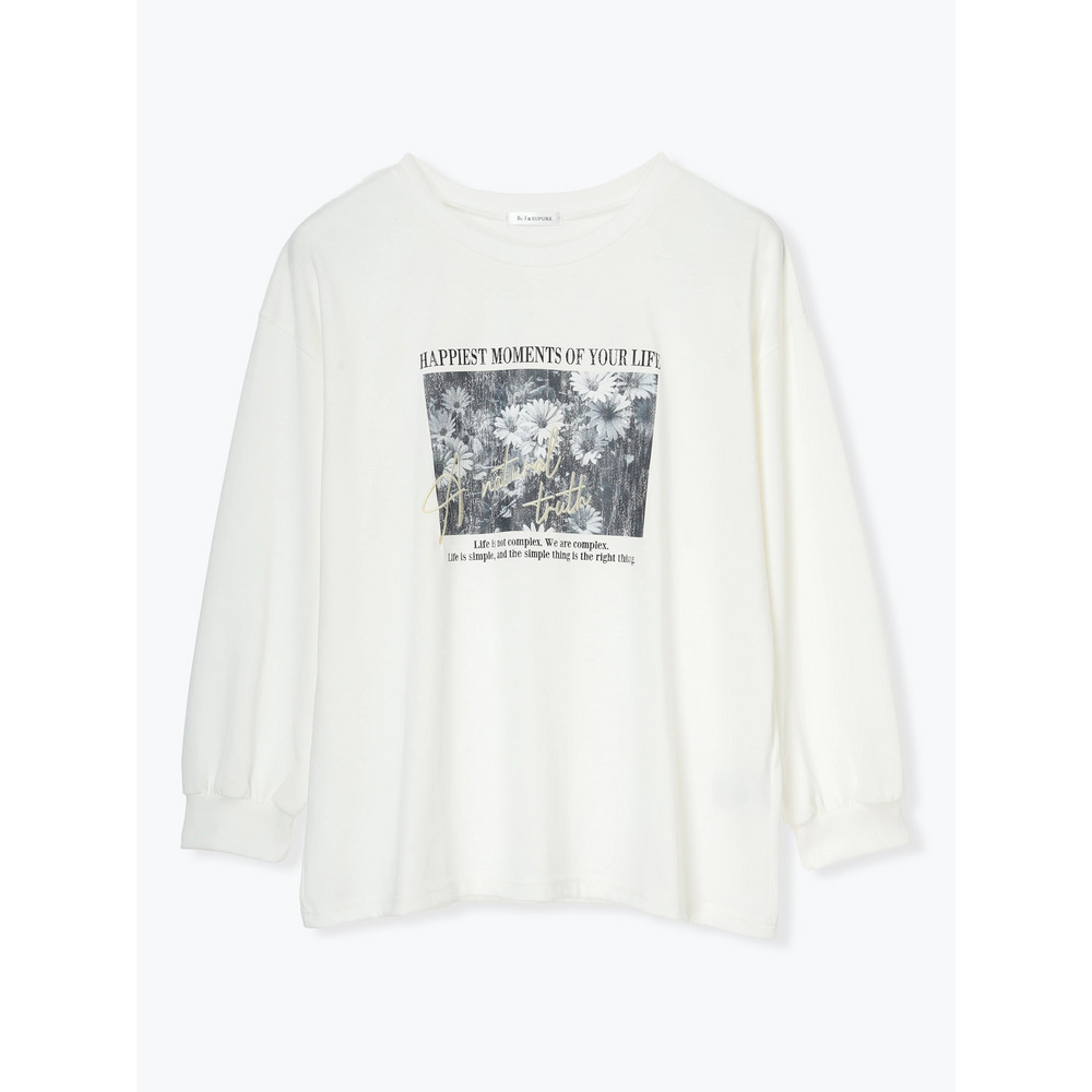 フラワーフォト×ロゴ刺繍ロングTシャツ1