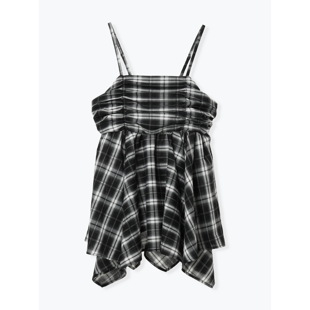 【WEB限定】シャーリングヘムキャミソール（無地・チェック柄）