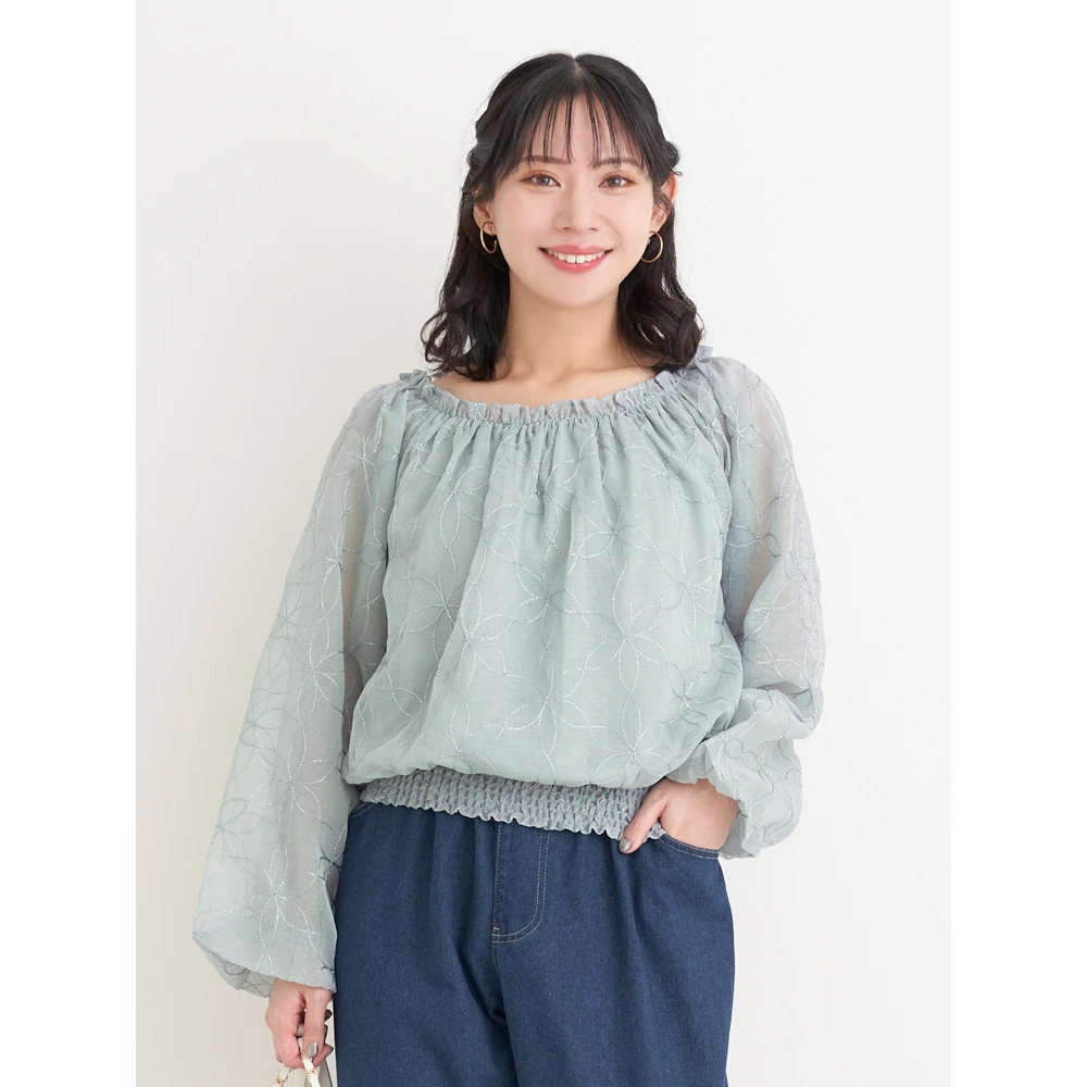 【WEB限定】フラワーラメ刺繍オフショルブラウス1