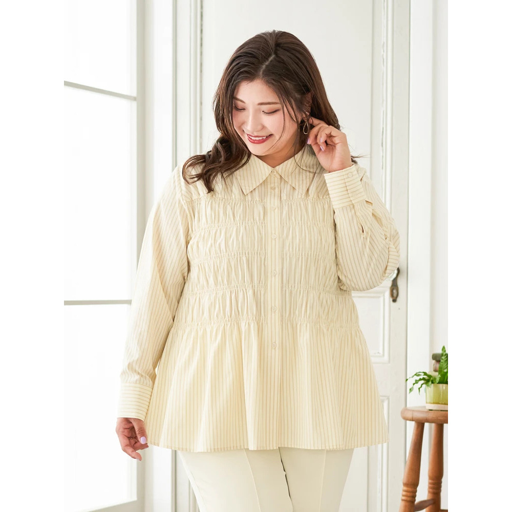 【Sasaki Mikiコラボ】ストライプシャーリングブラウス