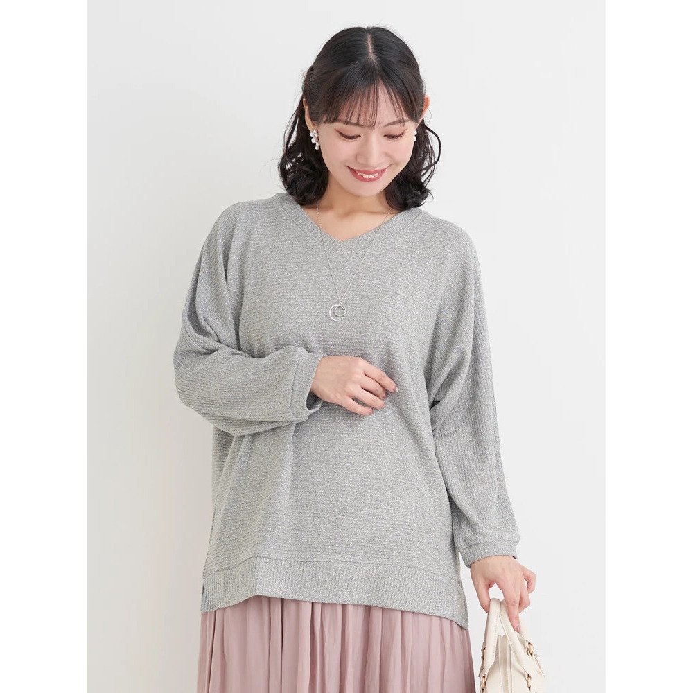 ネックレス付きリブラメニットドルマンプルオーバー