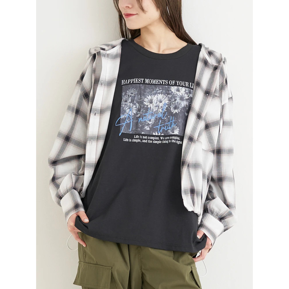 【WEB限定】チェック柄フードドロストシャツ