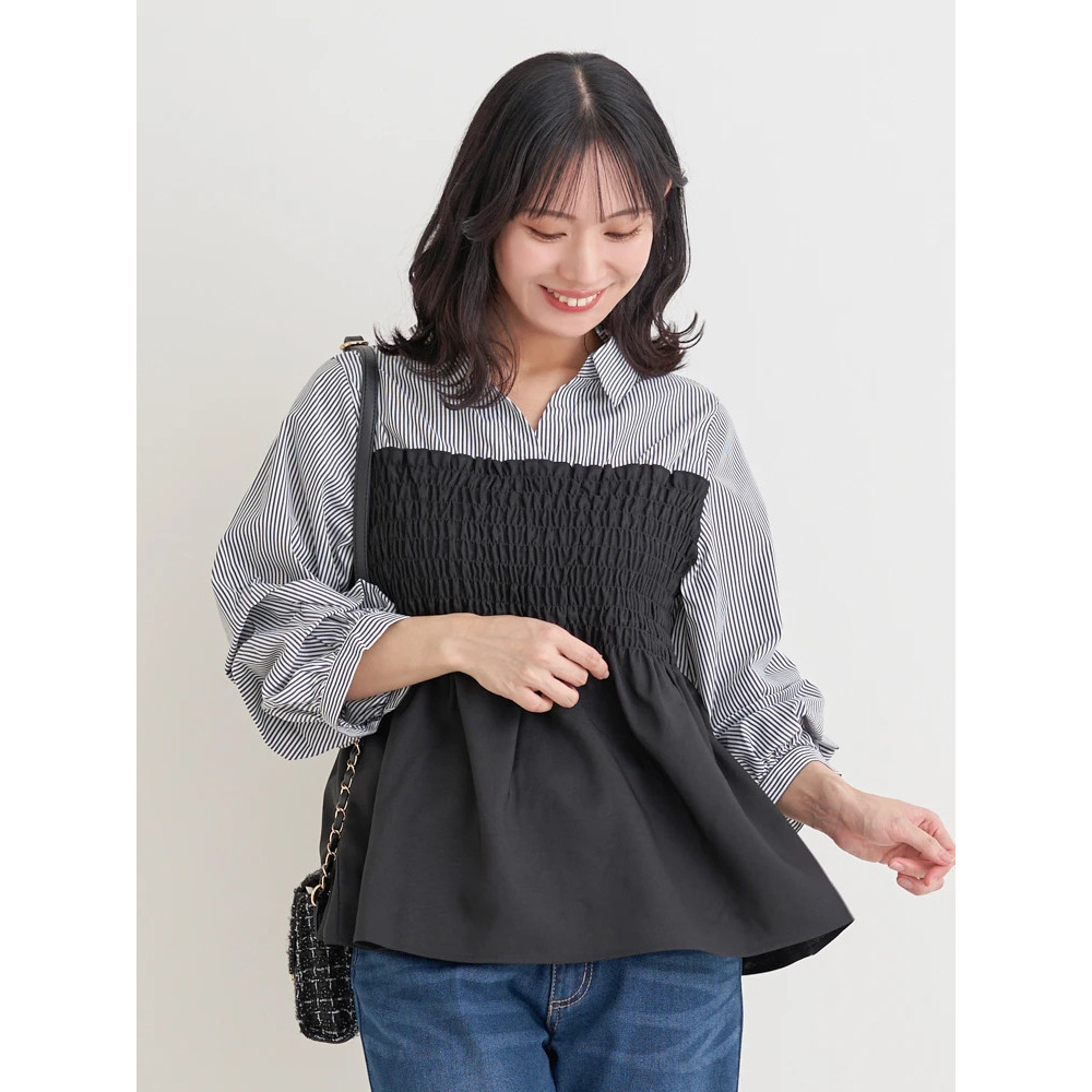 シャツドッキングトップス(無地/ストライプ柄/チェック柄)