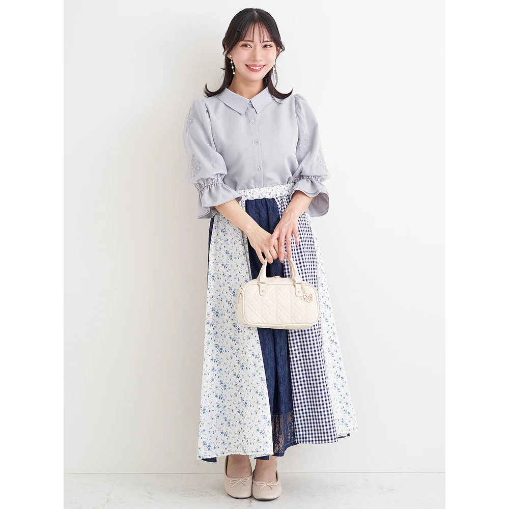 袖フラワー刺繍×ラインストーンブラウス6