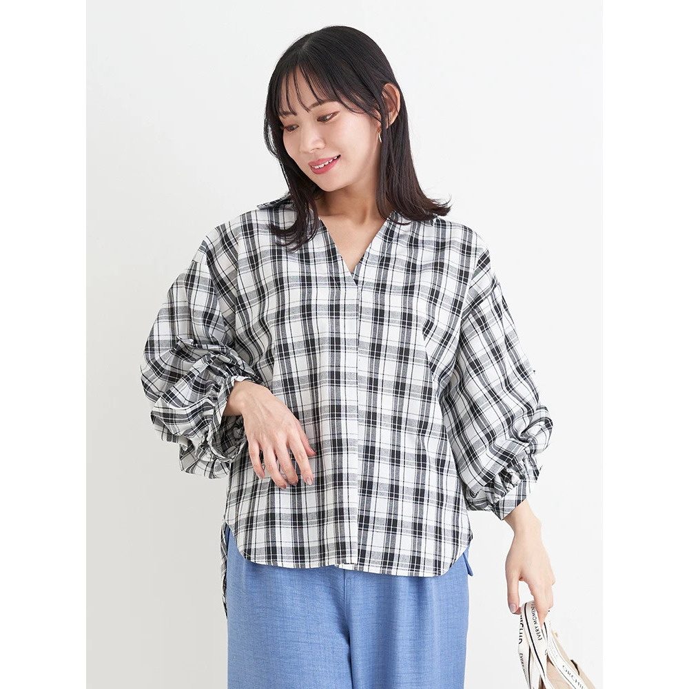 チェック柄タックスリーブスキッパーシャツ