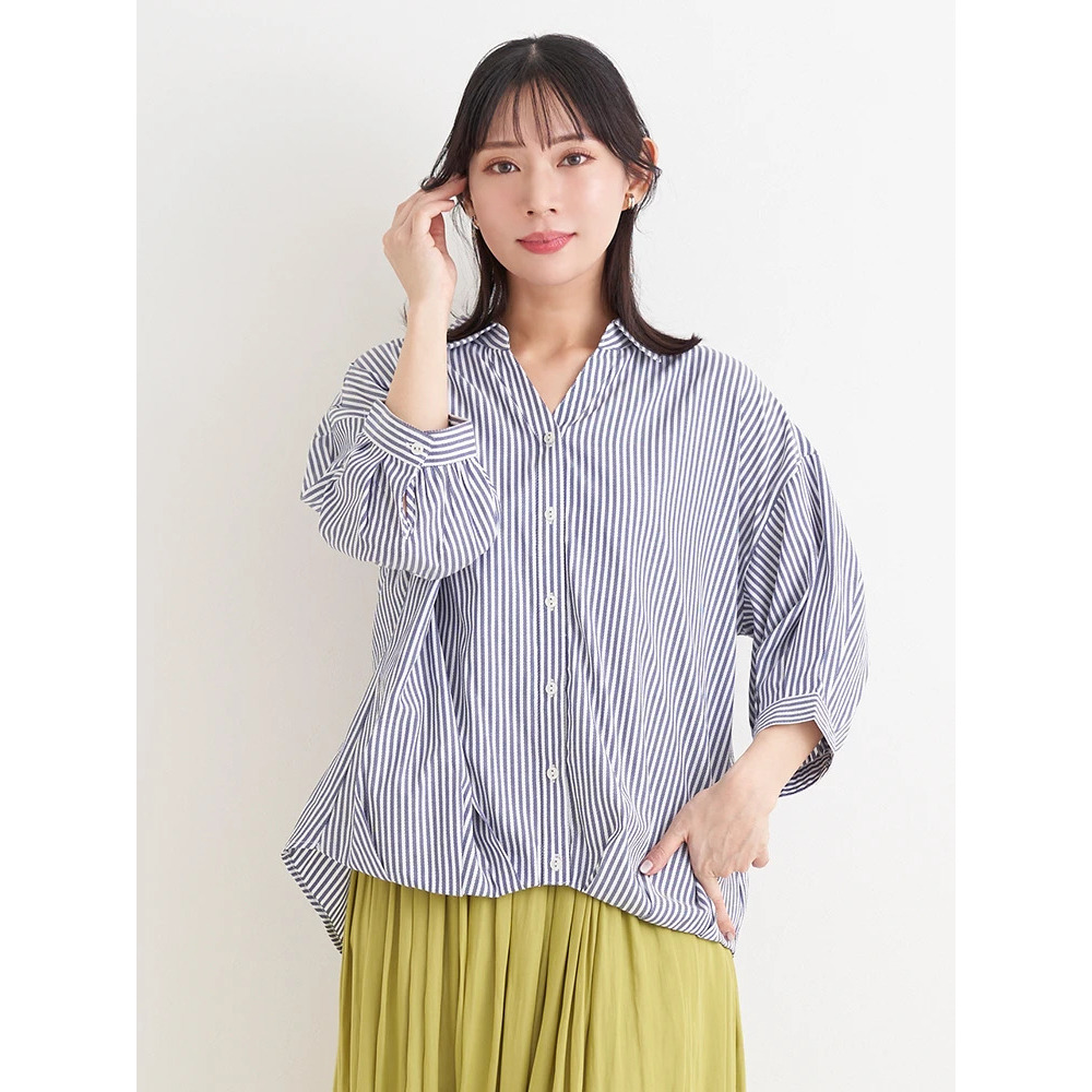 BACKレースアップストライプ柄裾タックスキッパーシャツ10