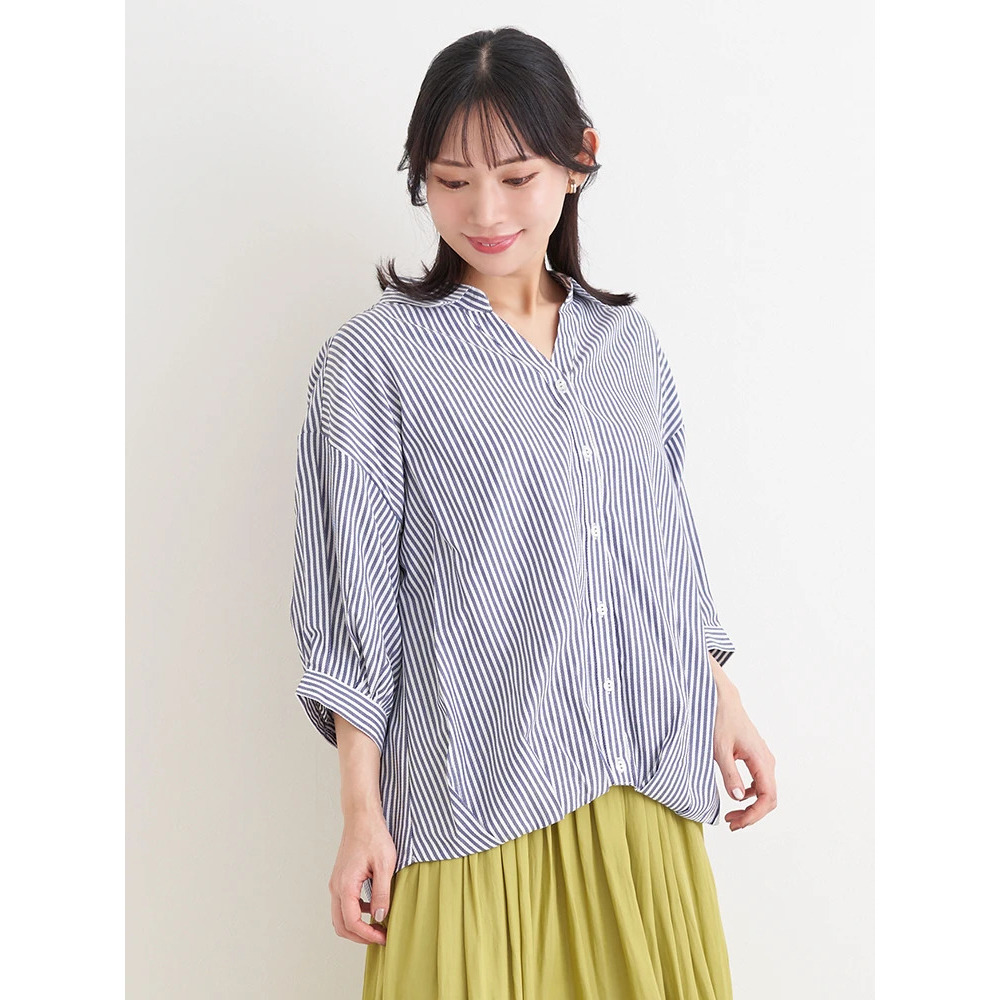 BACKレースアップストライプ柄裾タックスキッパーシャツ11