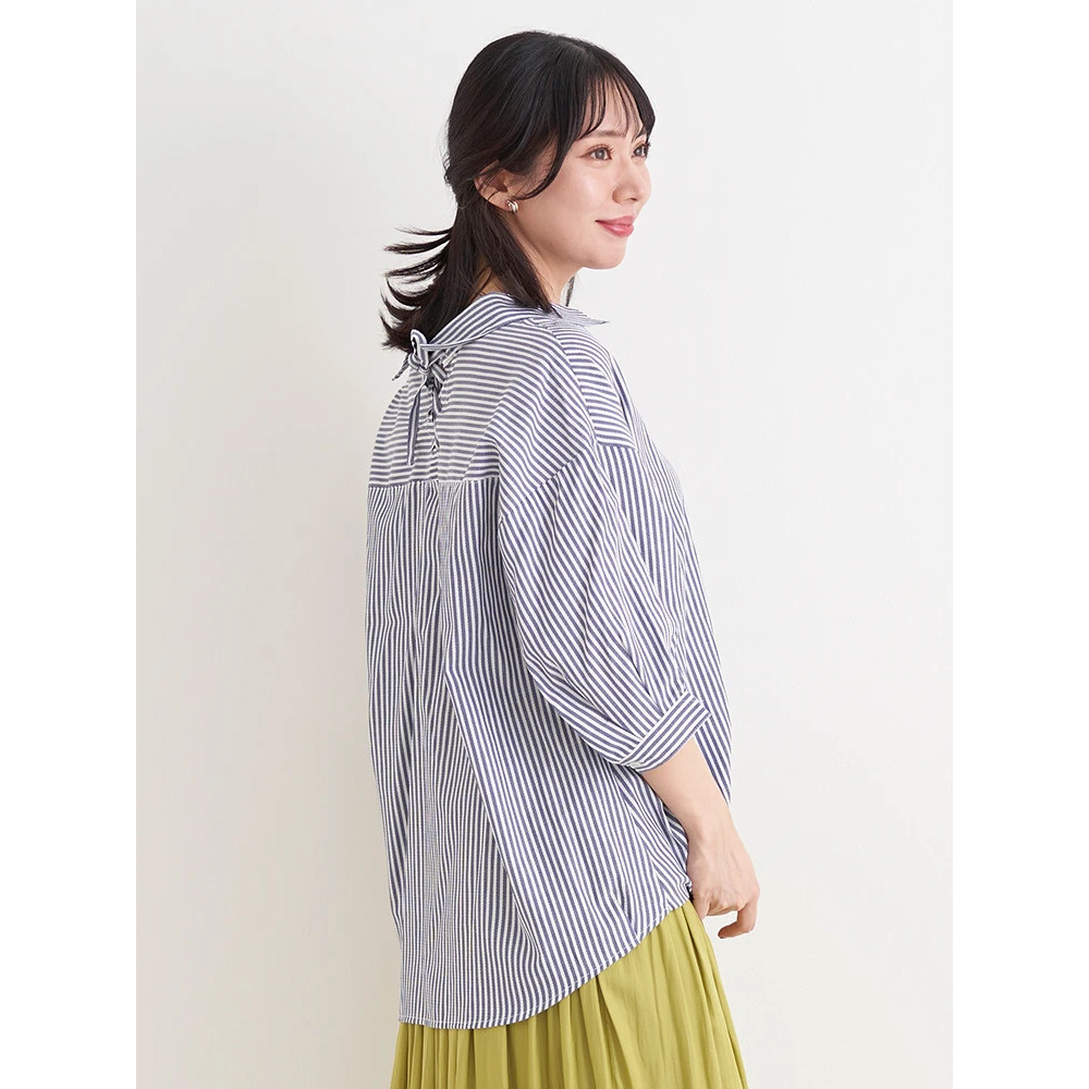 BACKレースアップストライプ柄裾タックスキッパーシャツ12