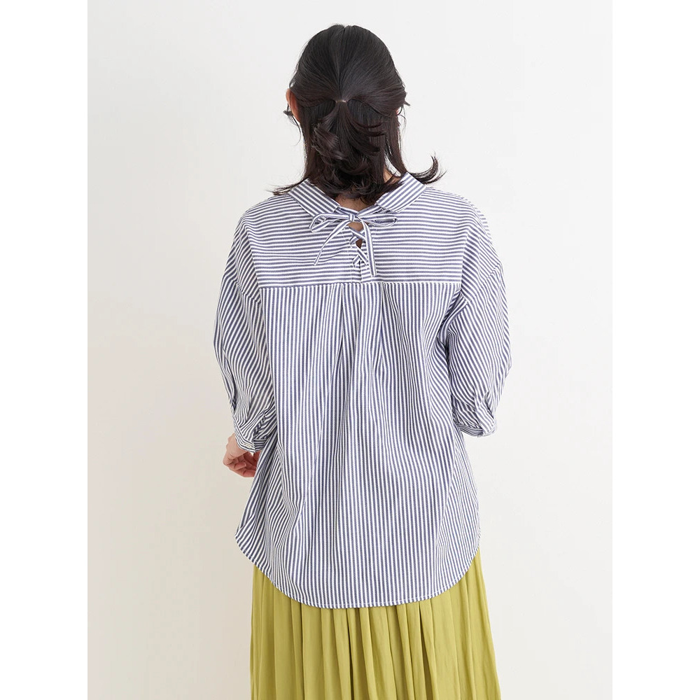 BACKレースアップストライプ柄裾タックスキッパーシャツ13