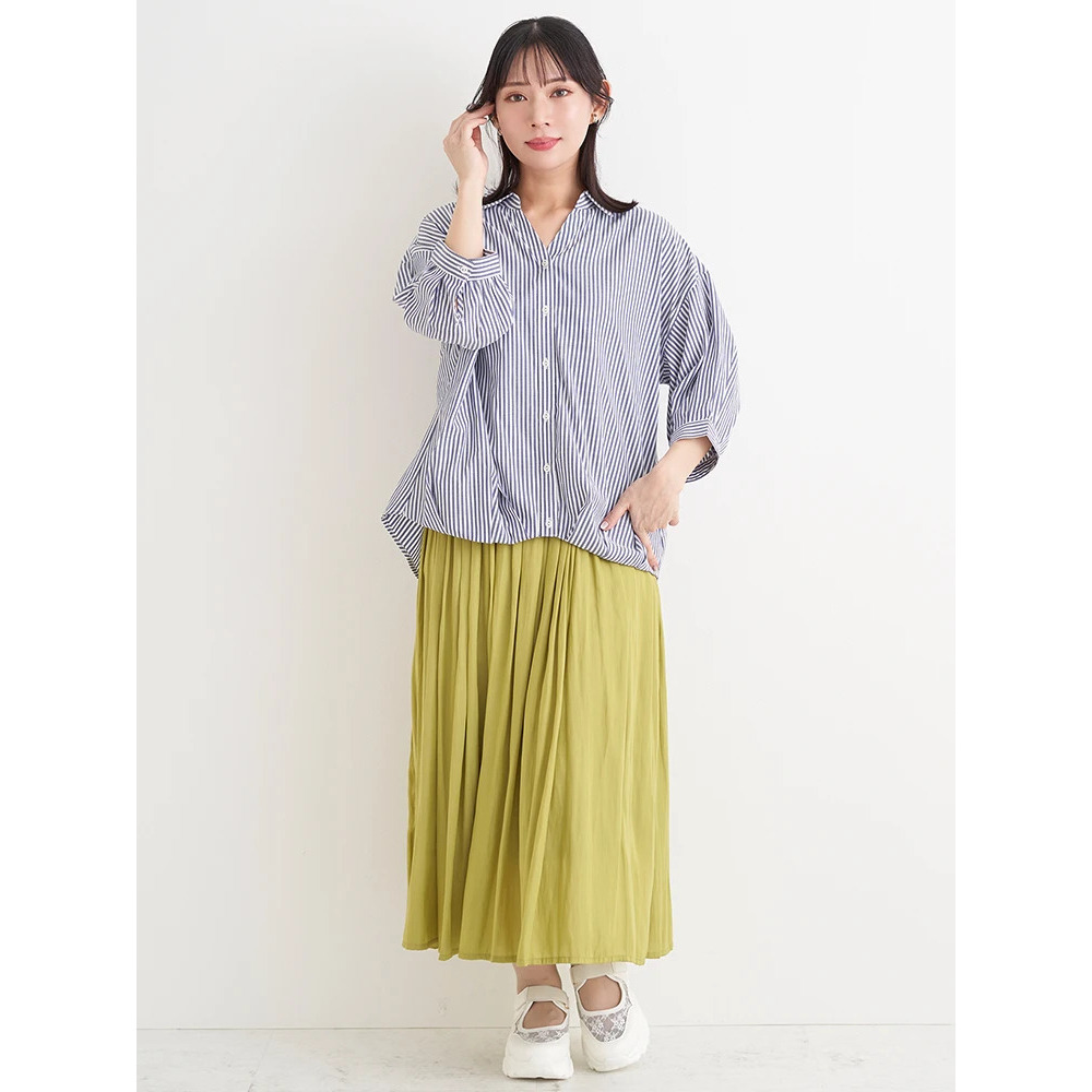 BACKレースアップストライプ柄裾タックスキッパーシャツ15