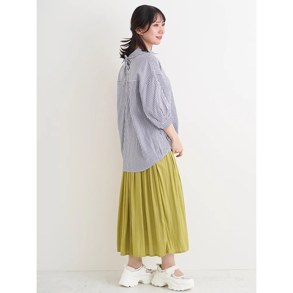 BACKレースアップストライプ柄裾タックスキッパーシャツ17