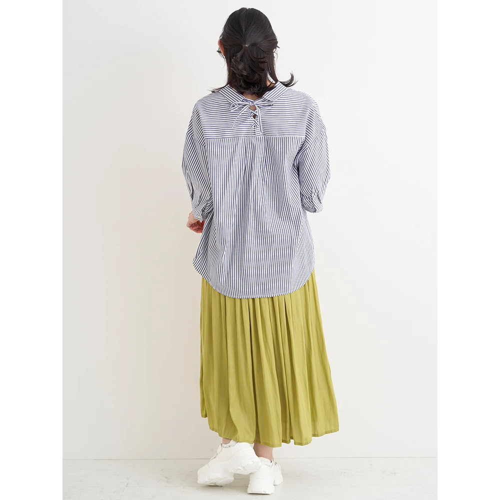 BACKレースアップストライプ柄裾タックスキッパーシャツ18