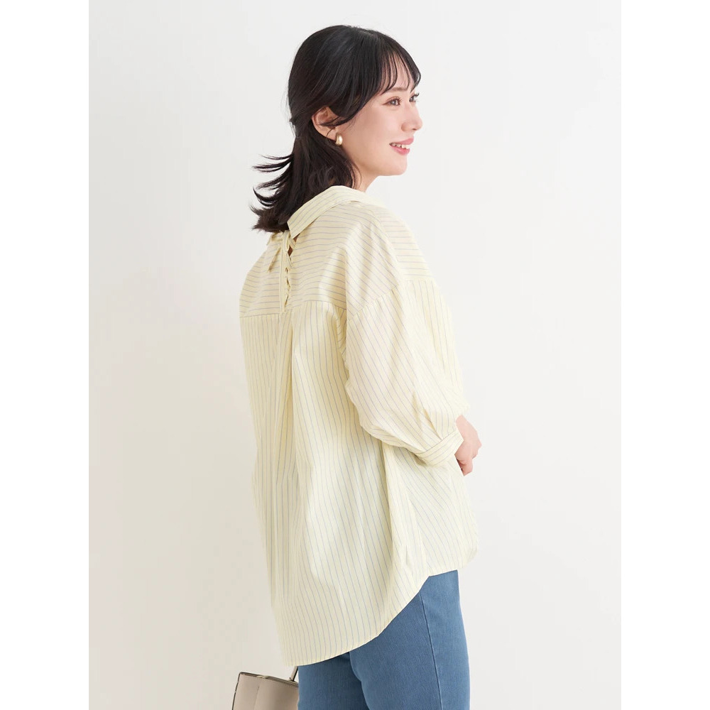 BACKレースアップストライプ柄裾タックスキッパーシャツ3