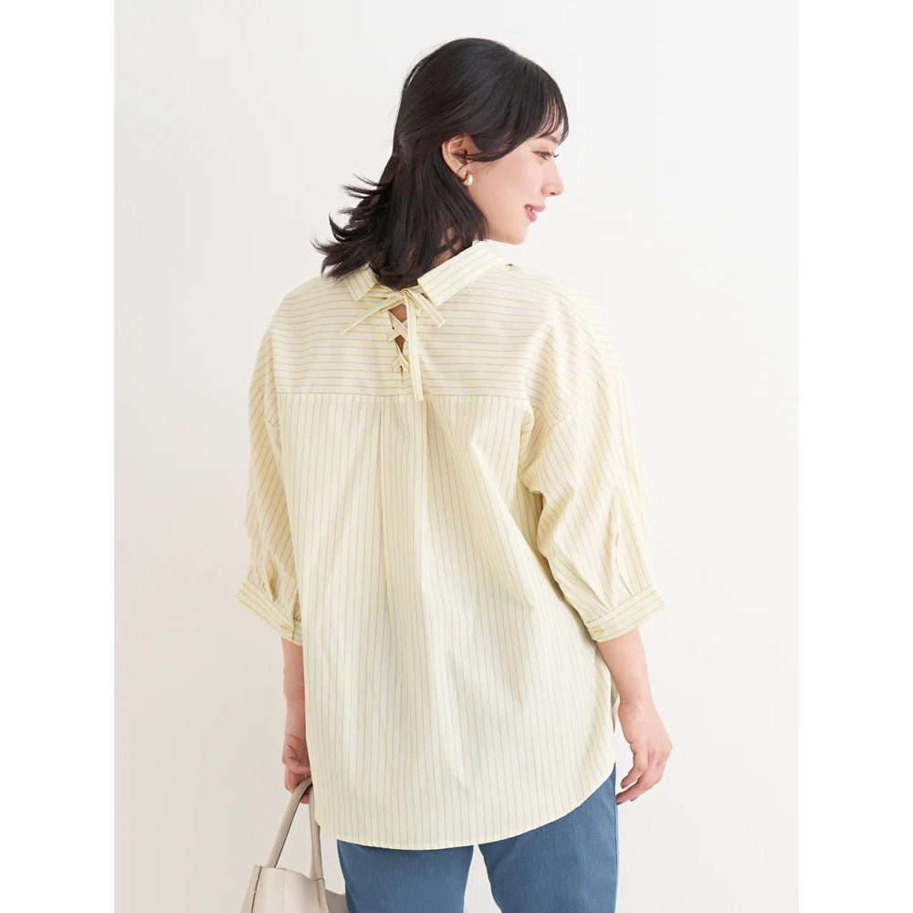 BACKレースアップストライプ柄裾タックスキッパーシャツ4