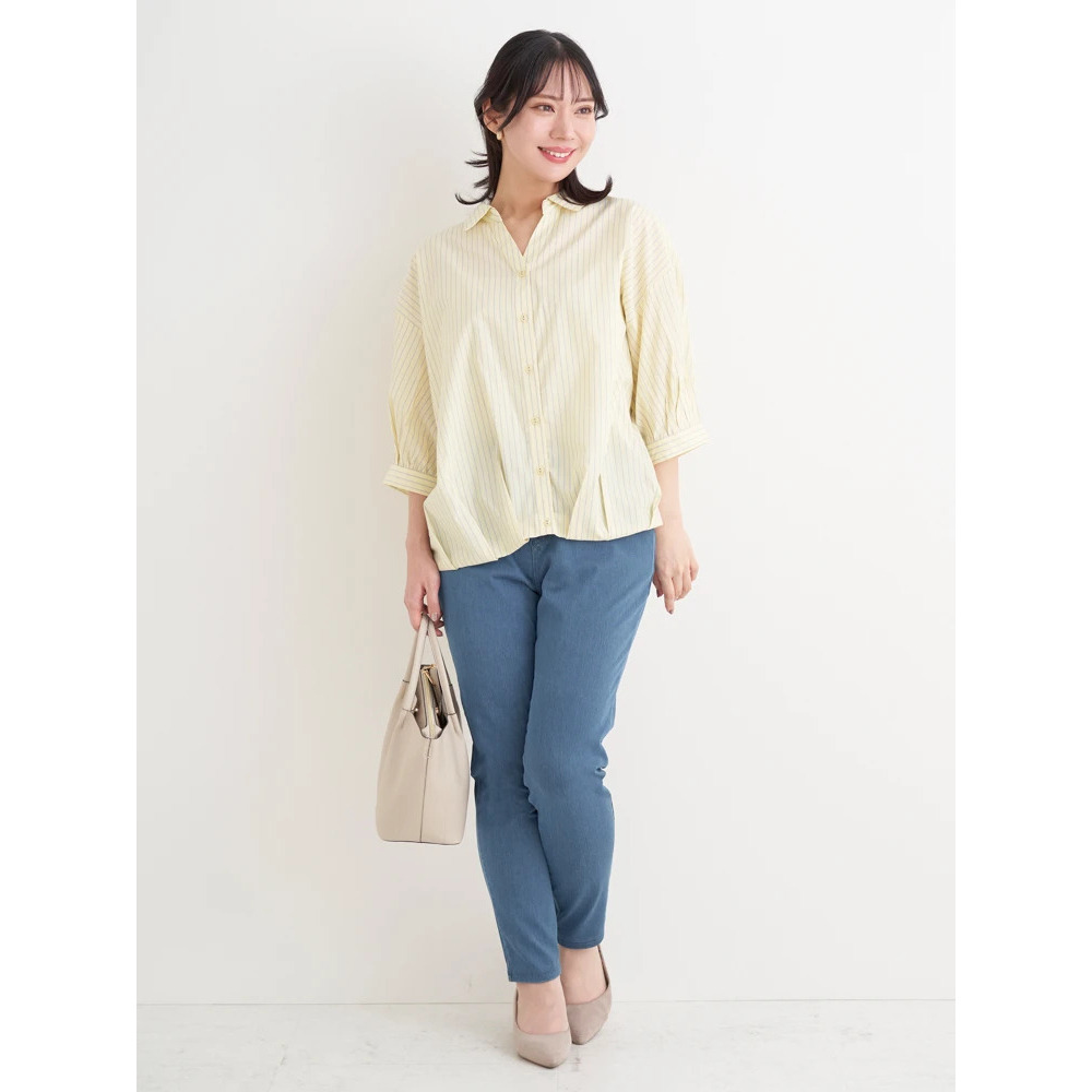 BACKレースアップストライプ柄裾タックスキッパーシャツ7