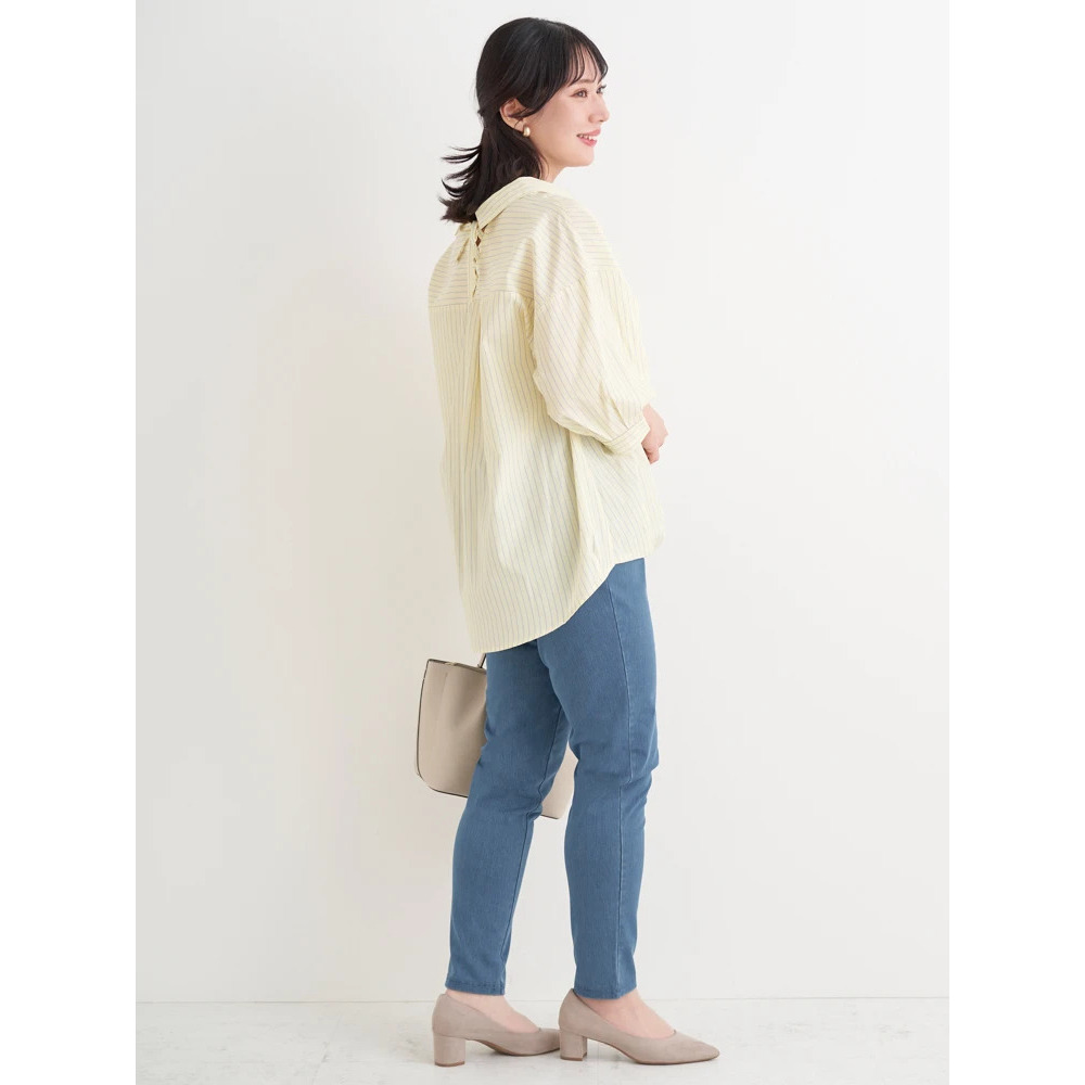 BACKレースアップストライプ柄裾タックスキッパーシャツ8