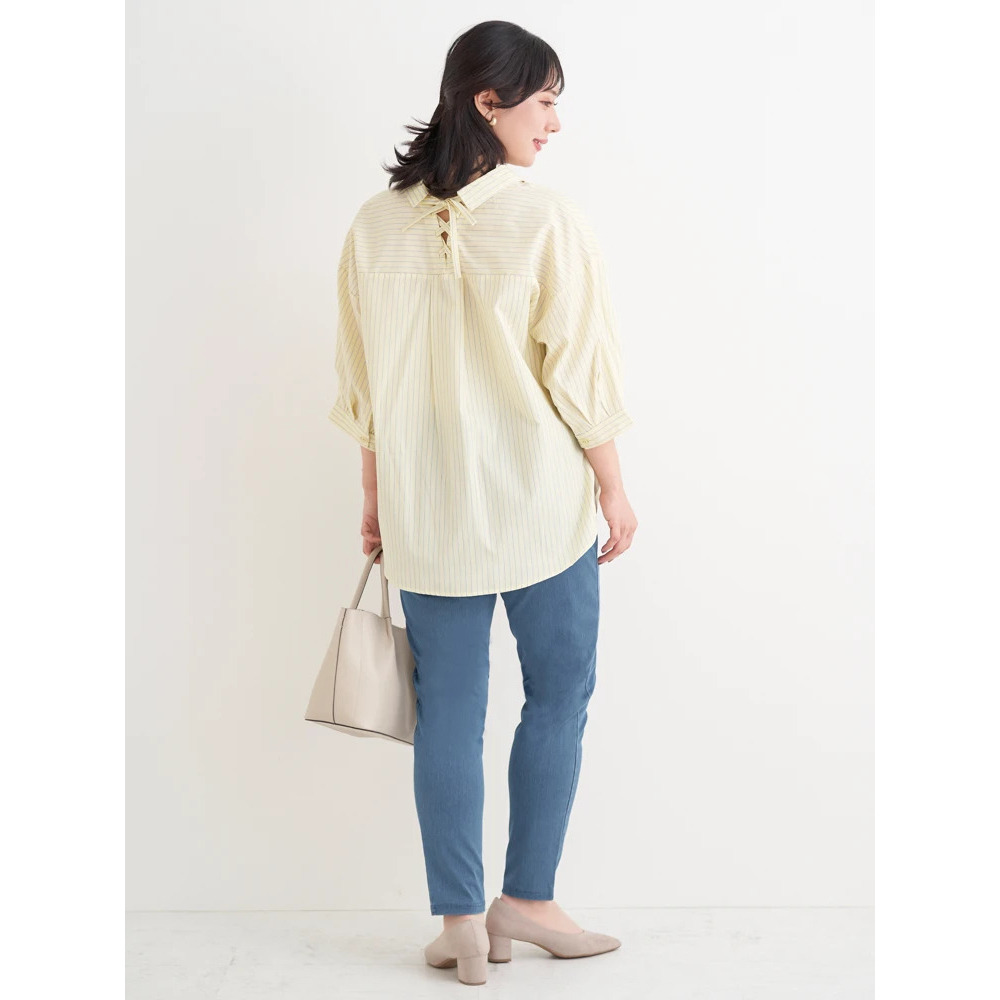 BACKレースアップストライプ柄裾タックスキッパーシャツ9