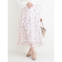 シャドーチェック花柄プリントスカート