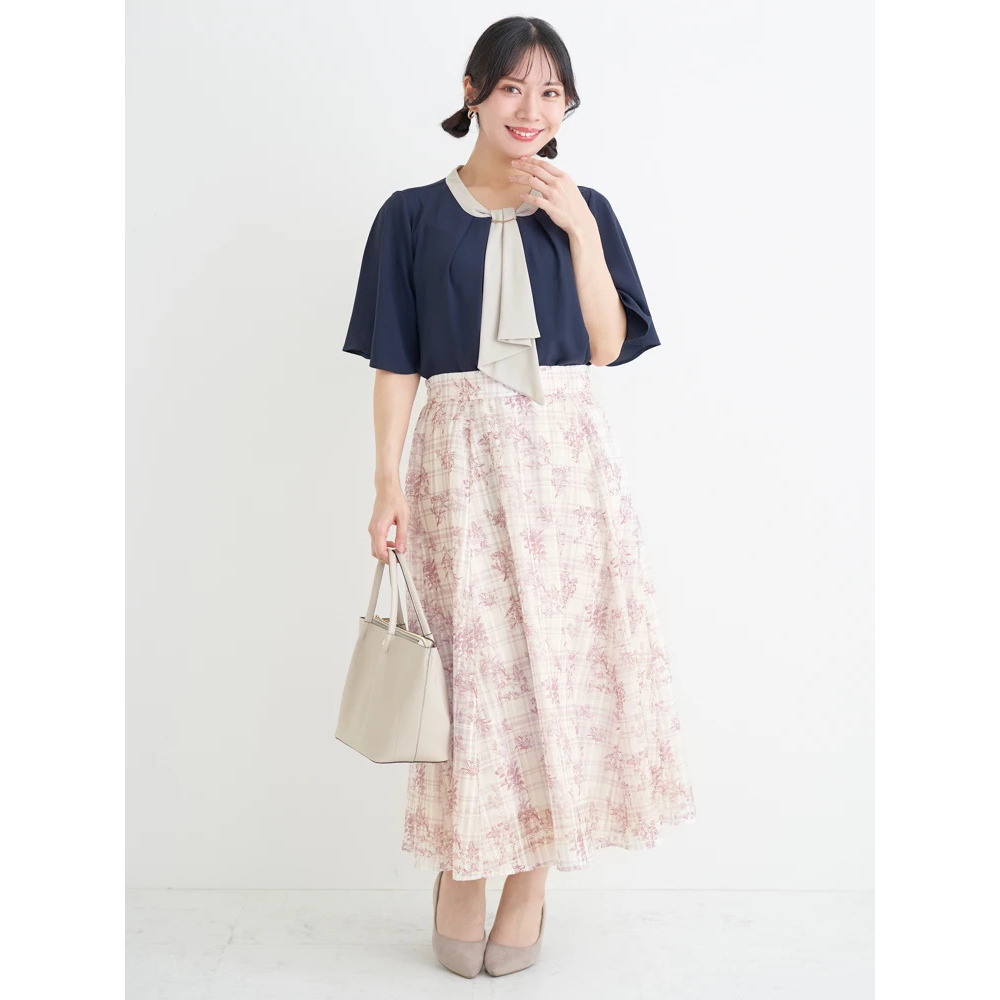 シャドーチェック花柄プリントスカート12