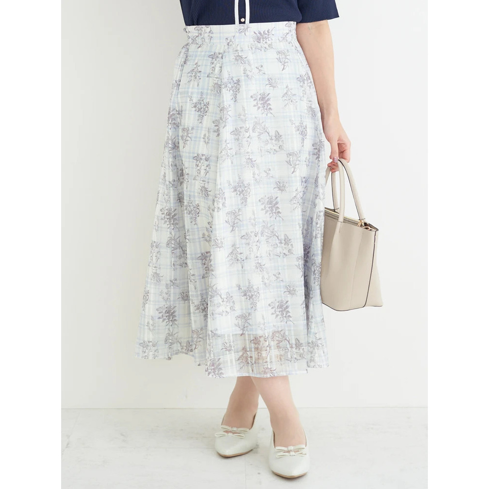 シャドーチェック花柄プリントスカート13