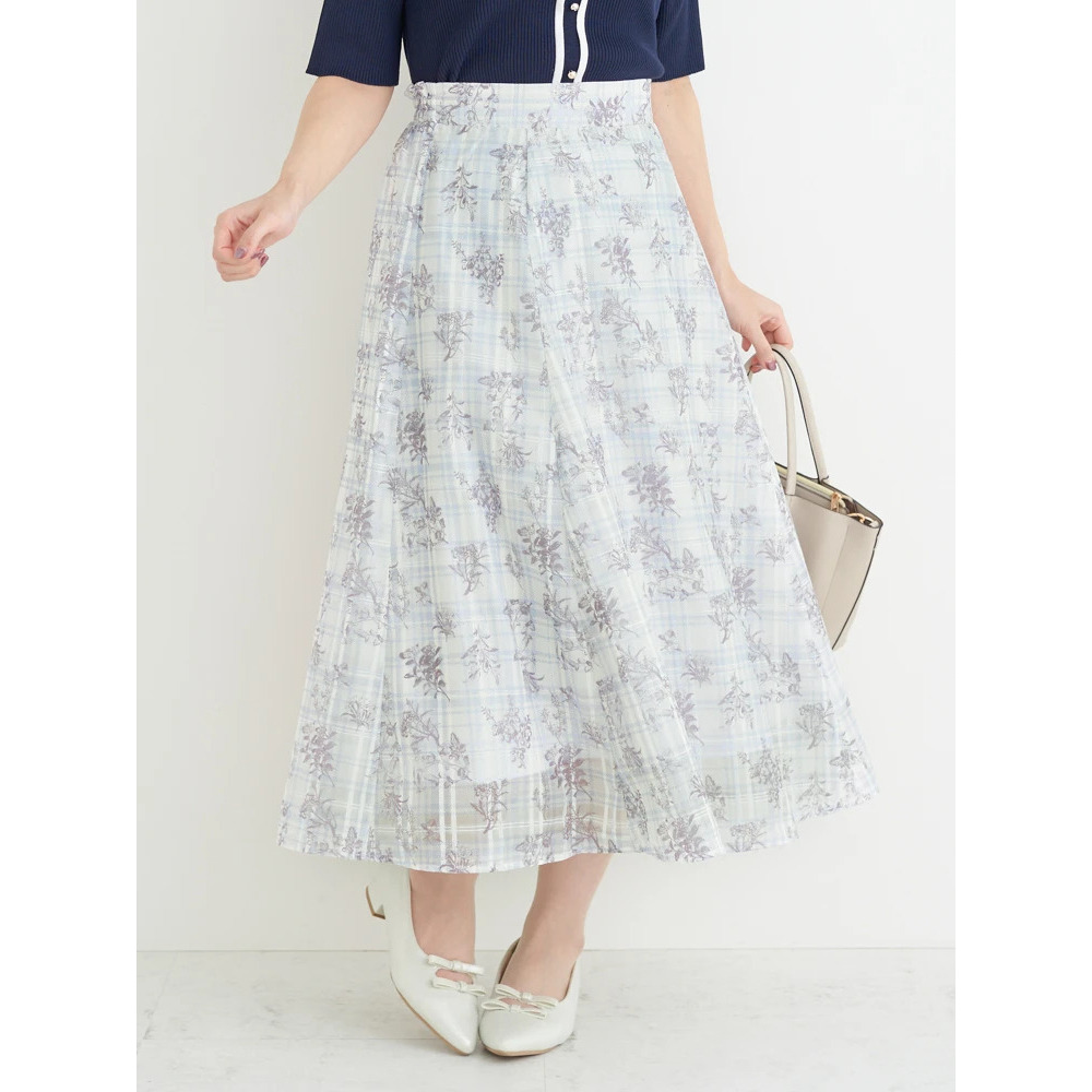 シャドーチェック花柄プリントスカート14