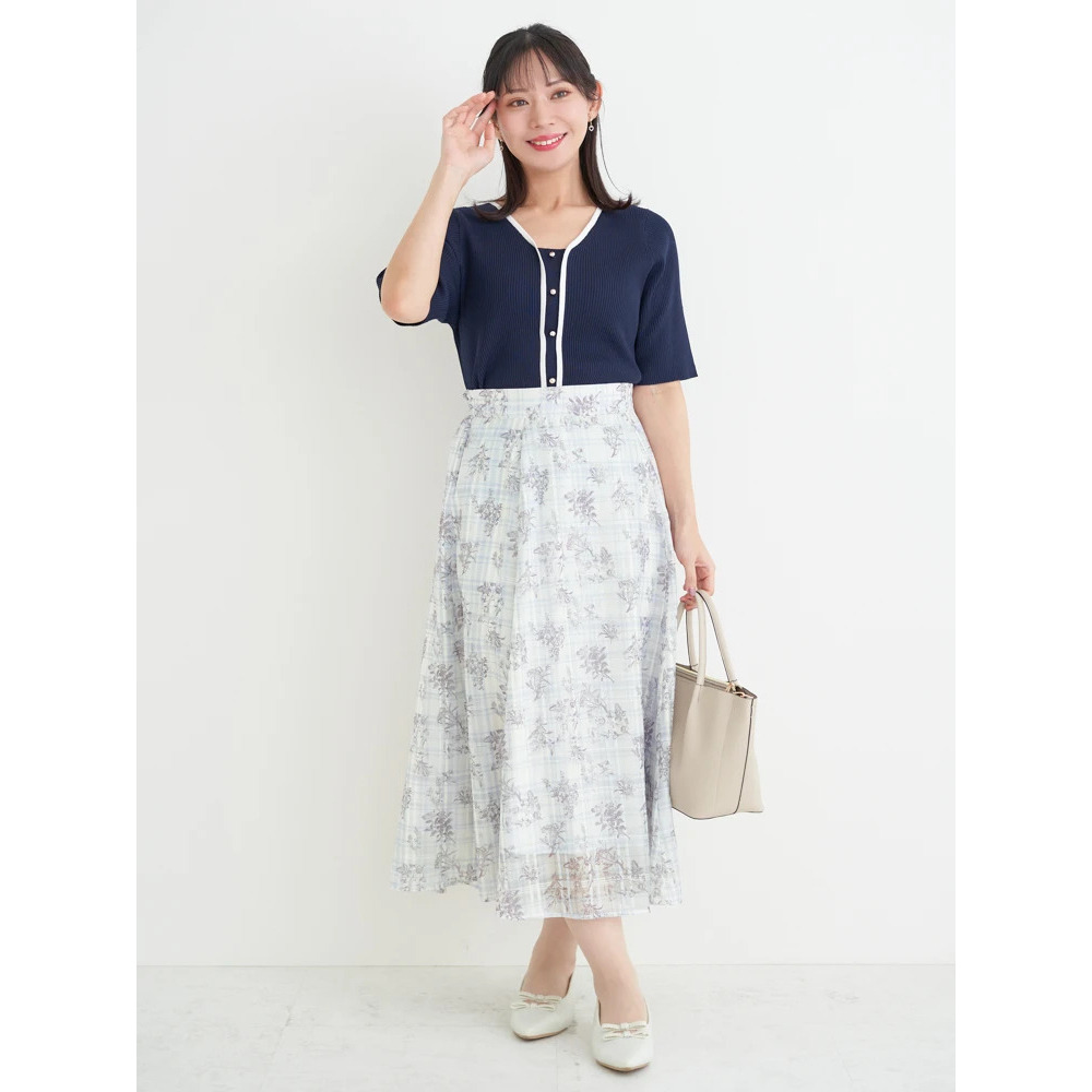 シャドーチェック花柄プリントスカート19