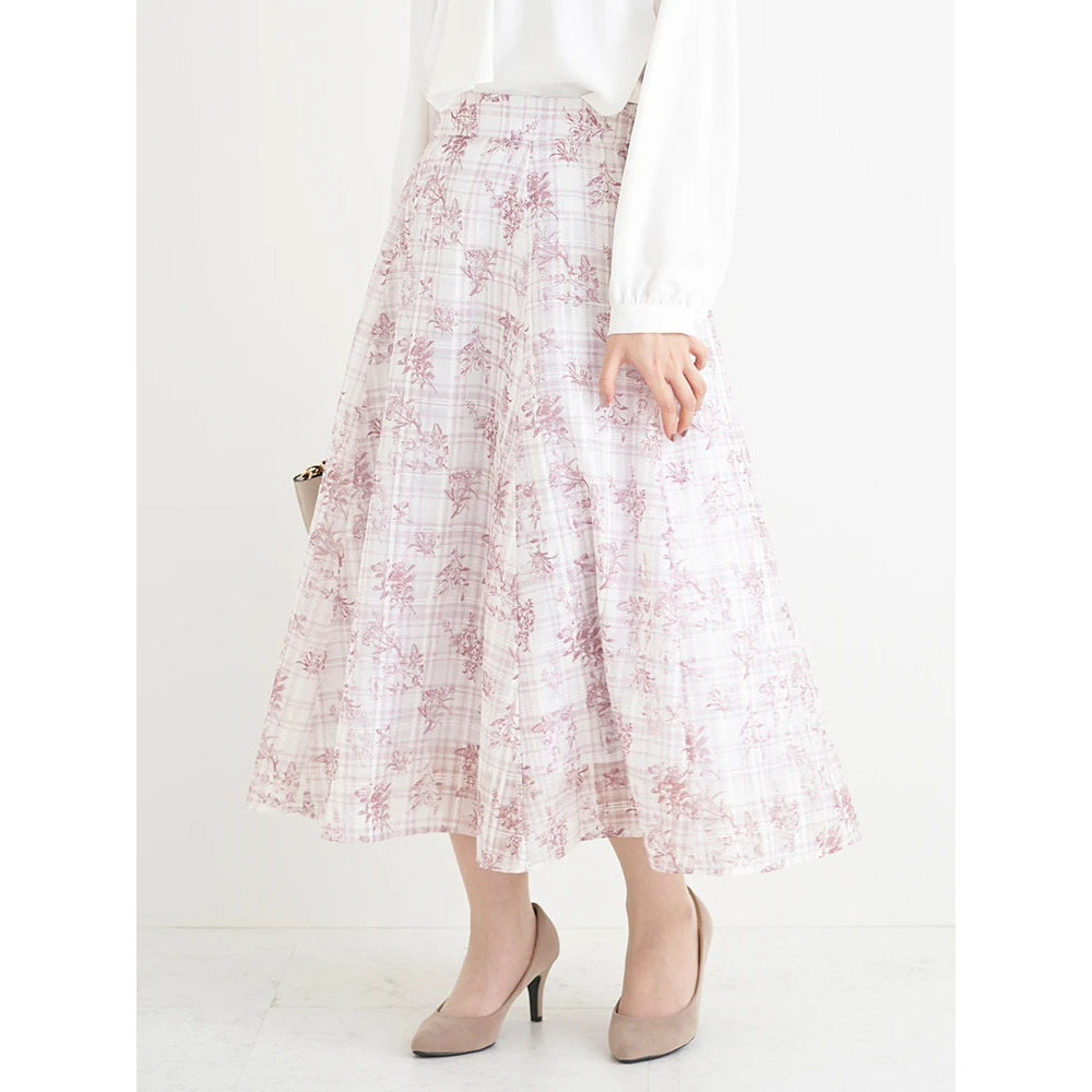 シャドーチェック花柄プリントスカート2