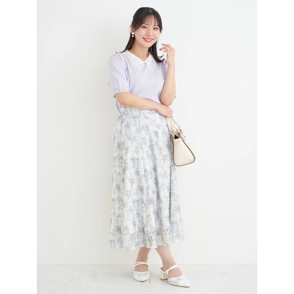 シャドーチェック花柄プリントスカート22