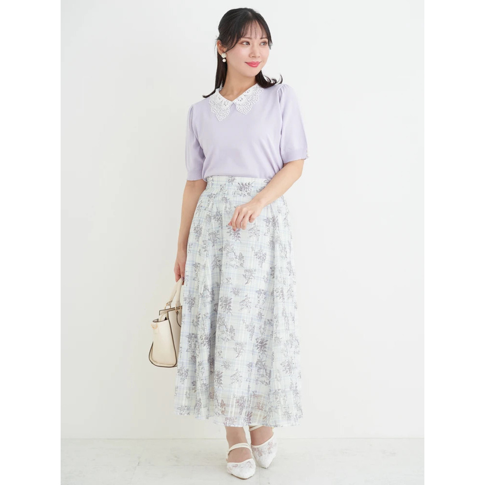 シャドーチェック花柄プリントスカート23