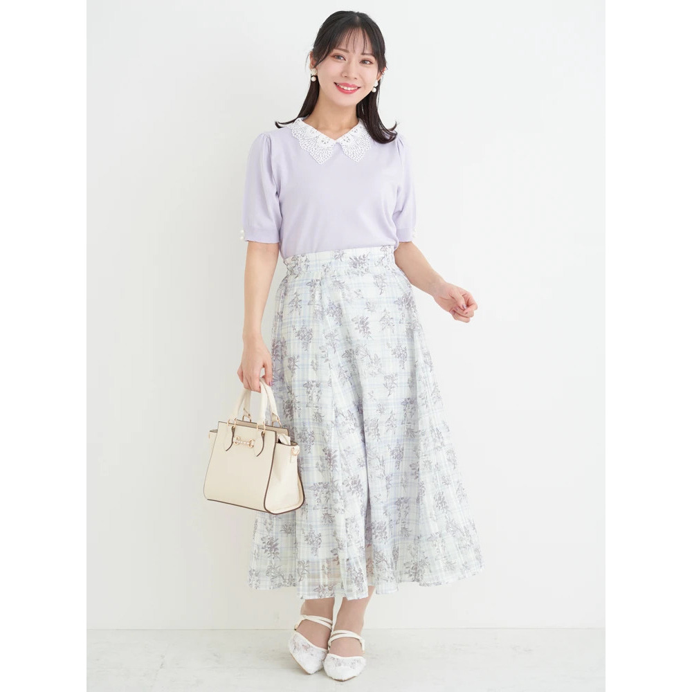 シャドーチェック花柄プリントスカート24