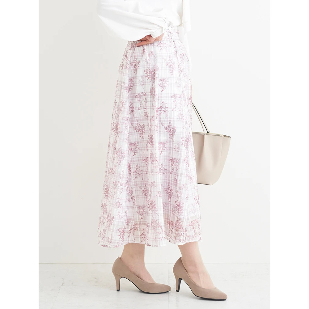 シャドーチェック花柄プリントスカート3