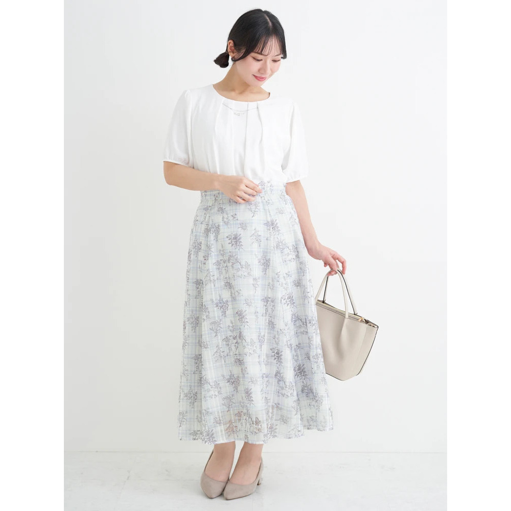 シャドーチェック花柄プリントスカート30