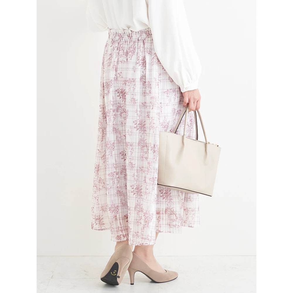 シャドーチェック花柄プリントスカート4