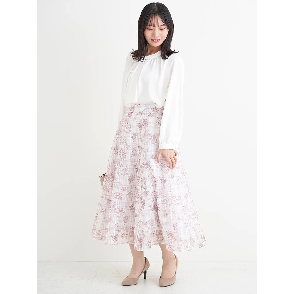 シャドーチェック花柄プリントスカート5