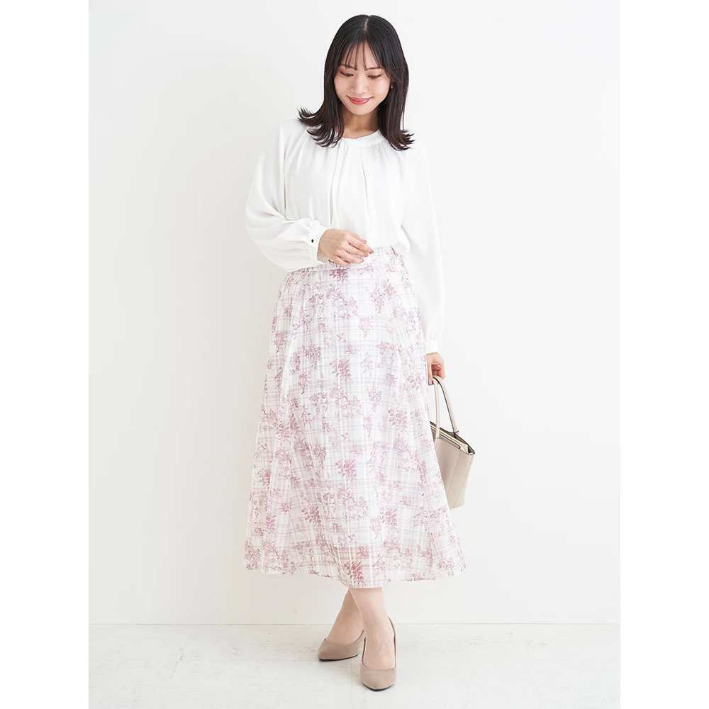 シャドーチェック花柄プリントスカート6