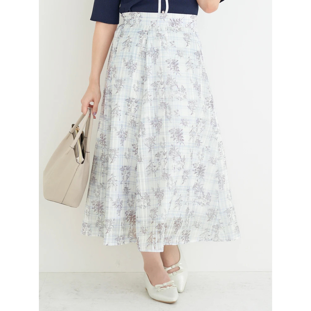 シャドーチェック花柄プリントスカート1